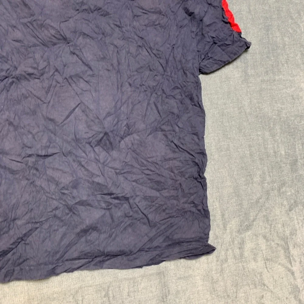 Tommy Hilfiger T Shirt Mens Medium Navy Blue V-Neck Embroidered Flag Classic